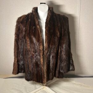 womens Harris company vintage 1950s 1960s brown lined mink fur coat hook and eye